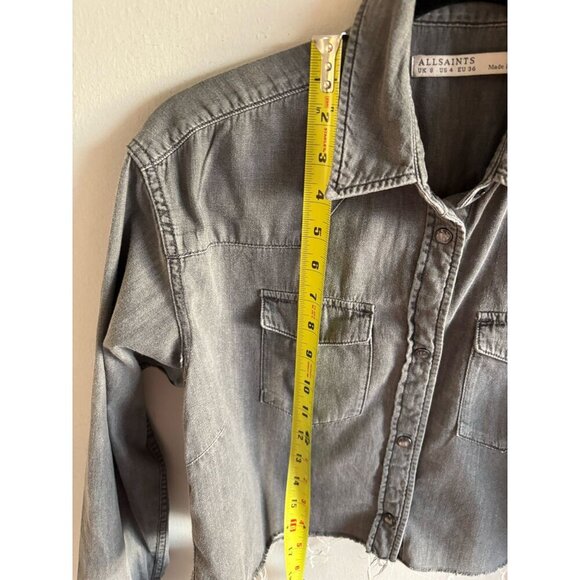 AllSaints Womens Long Sleeve Button Down Cropped Denim Shirt Jacket Black Size 4 - Picture 8 of 14